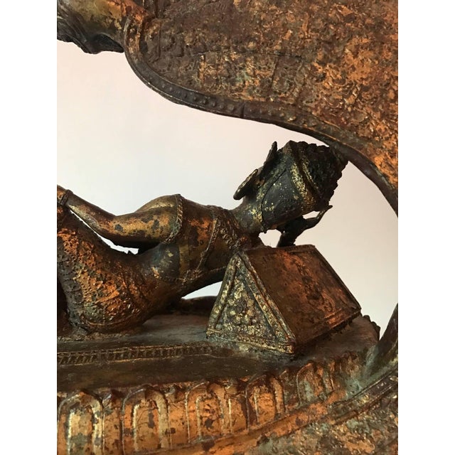 Metal Rare Antique Buddha under Naga Sculpture from Thailand For Sale - Image 7 of 10