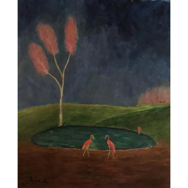 Jean-Jacques Abieniste, Danse des flamants roses, Oil on Canvas For Sale - Image 8 of 8