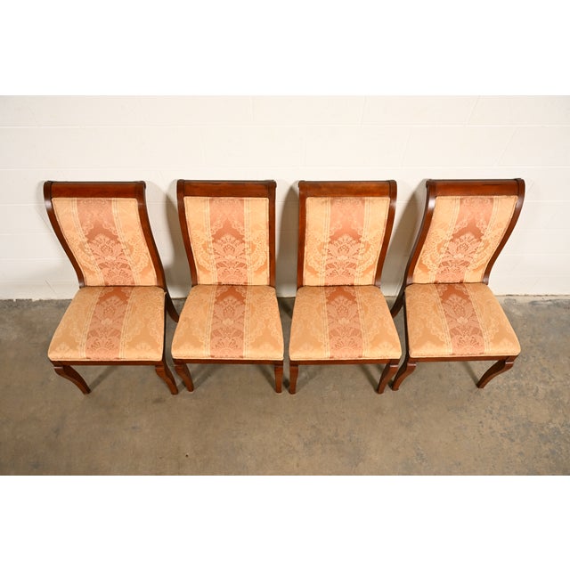 1980s Baker Furniture Style Regency Carved Mahogany Dining Chairs, Set of Four For Sale - Image 5 of 13