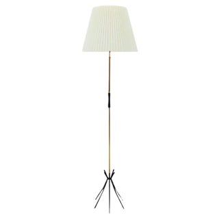 Mid-Century Brass Floor Lamp with Pleated Screen, 1950s For Sale