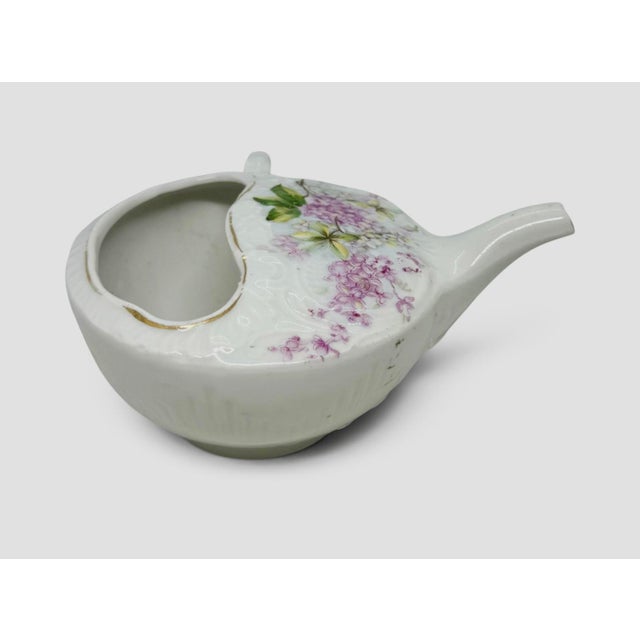 Antique Victorian Porcelain Invalid Feeder With Floral Design and Gold Gilt Accents For Sale - Image 4 of 12