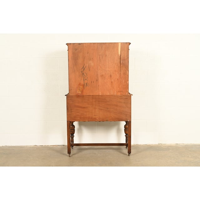 Bernhardt Furniture Antique English Jacobean Carved Oak Bar Cabinet, Circa 1930s For Sale - Image 14 of 16