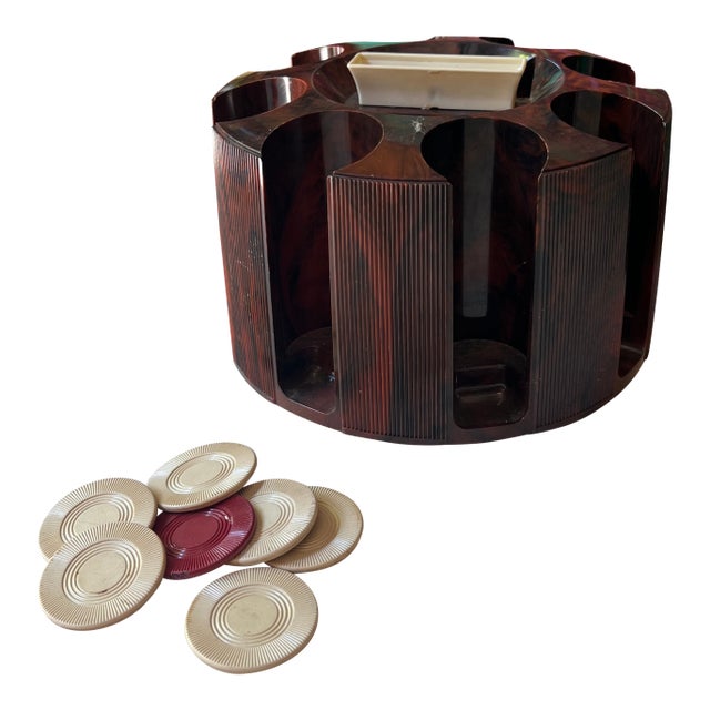 Collection of Game Night Poker Chips and Spinning Holder- Set of 8 For Sale