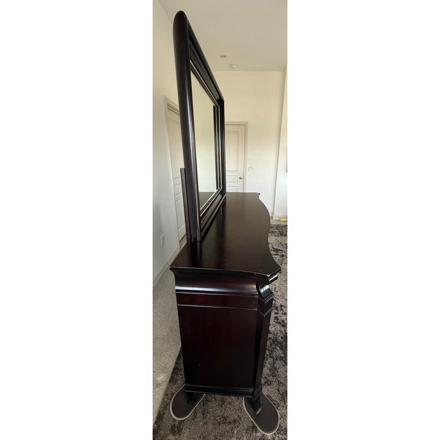 Traditional 11-Drawer Traditional Espresso Bow-Front Dresser With Mirror & Jewelry Storage For Sale - Image 3 of 14