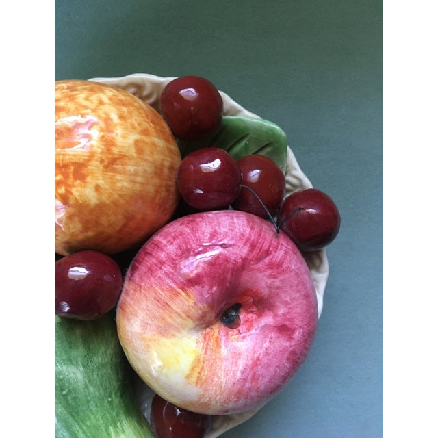 Beige Vintage 1950s Bassano Italy Faux Fruit Woven Basket Ceramic Bowl For Sale - Image 8 of 13