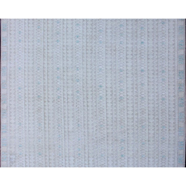 Modern Swedish Design Rug With All-Over Design in White, Taupe & Light Blue For Sale - Image 4 of 13