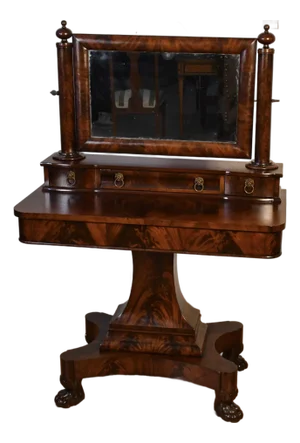 19th American Empire Flame Mahogany Dressing Vanity Table Woman Vanity Desk