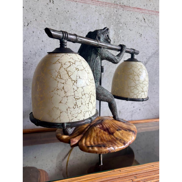 Metal Vintage Maitland-Smith Bronze Frog Tessellated Penshell Table Lamp For Sale - Image 7 of 10