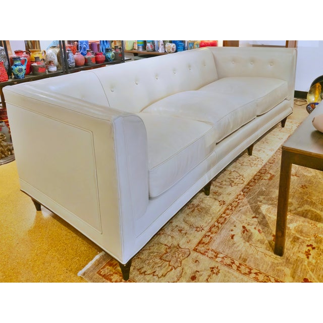 Art Deco Tuxedo-Arm ‘Wren’ Sofa in Beige Leather by Bill Sofield for Baker Furniture (Two Available) For Sale - Image 3 of 10