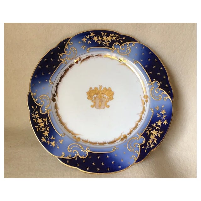 Antique Armorial Plate With Heraldry, Coat of Arms, Hand Painted, Gilt Gold For Sale - Image 4 of 6