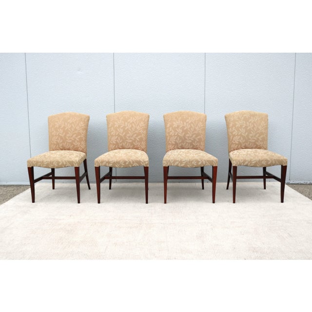 Fabulous transitional style set of four Portrait dining or guest chairs by Jasper Group. Elegant lines define the...