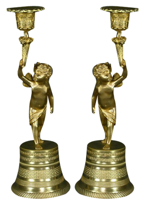 Gilt Bronze Candlesticks, Set of 2