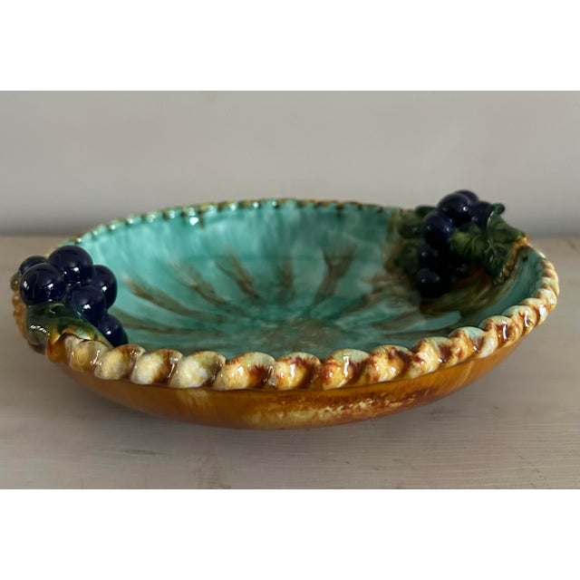 Antique 1950’s St Peter Graz Austrian Majolica Blue Pie Dish With Grapes For Sale - Image 4 of 7