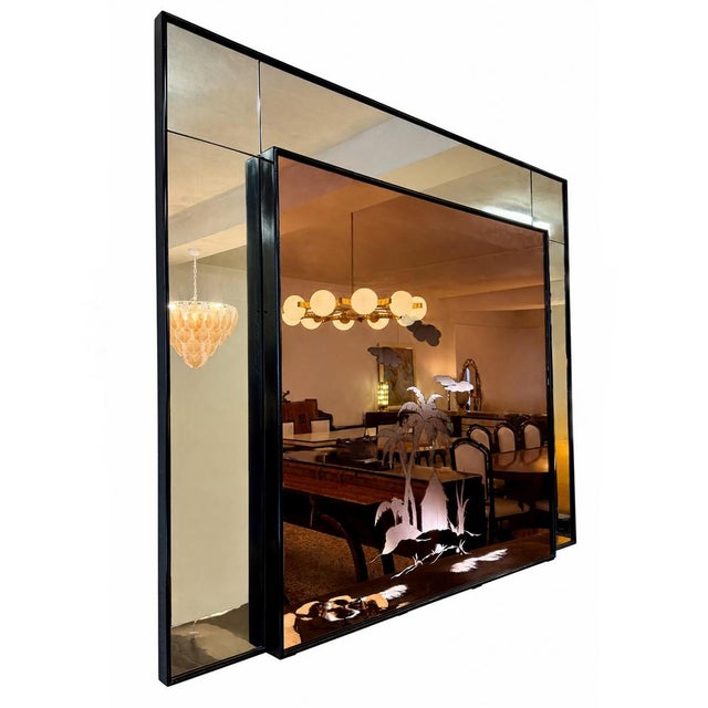 Large Italian Pink Backlit and Etched Mirror attributed to Brusotti, 1940s For Sale - Image 6 of 6