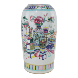 19th Century Chinese Famille Rose Porcelain Palace Vase With Scholar’s Objects