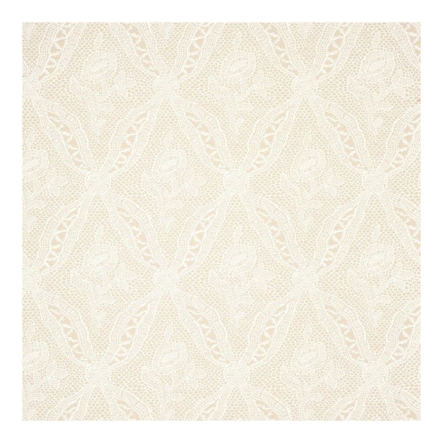 Sample - Schumacher Cosette Lace Wallpaper in Sand For Sale