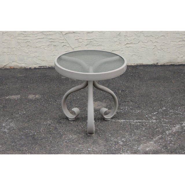 Woodard 'Ramsgate' Glass Top Aluminum Outdoor Round Patio Side Table For Sale - Image 14 of 18