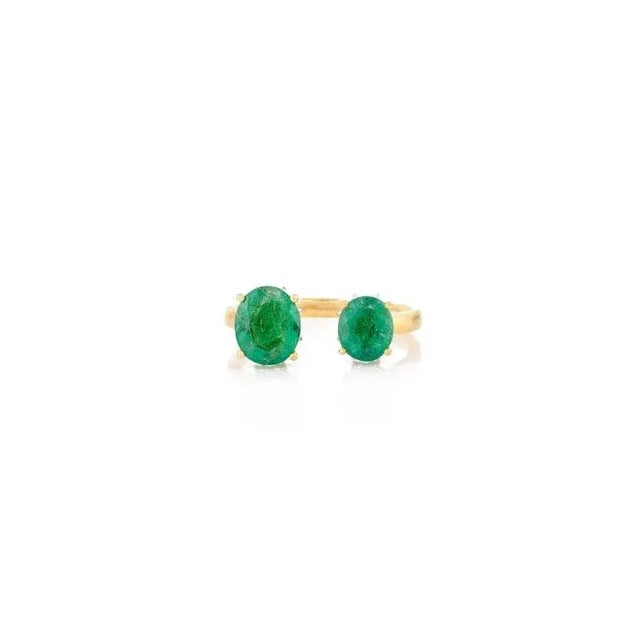 Green Genuine Emerald Toi Et Moi Open Ring in 14k Yellow Gold Size 7 For Sale - Image 8 of 14