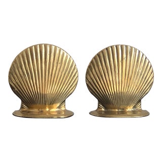 Mid-20th Century Solid Brass Seashell Bookends — a Pair For Sale