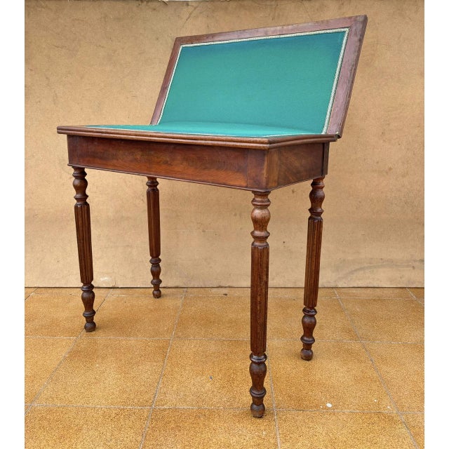 Oak Games Table with Green Felt Top, 1920s For Sale - Image 6 of 15