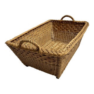 Vintage 1930s European Woven Wicker Market Basket For Sale