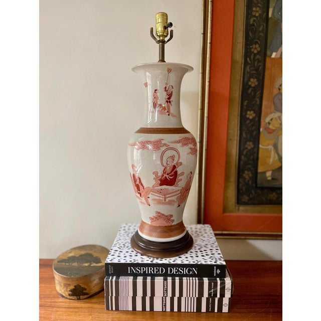 Asian Vintage Red Asian Crackle Glaze Lamp in the Style of Norman Perry For Sale - Image 3 of 10