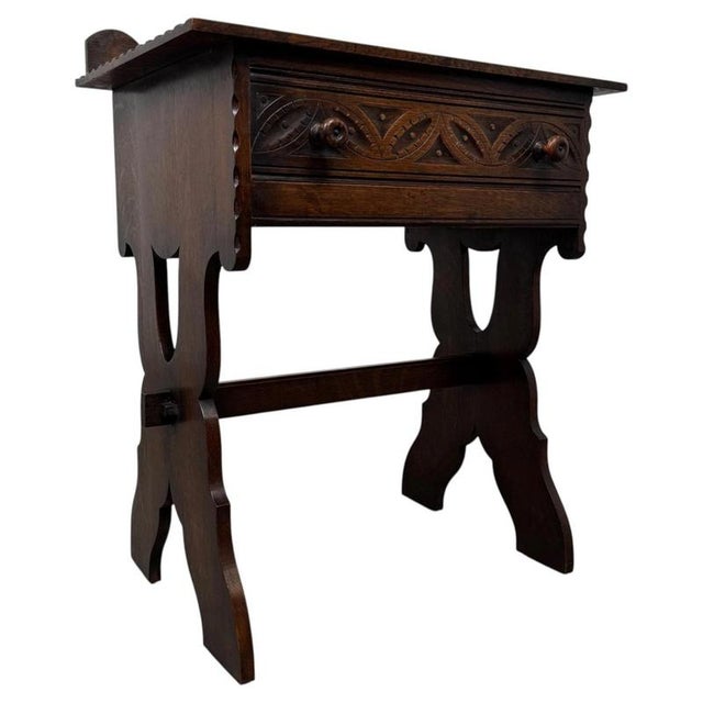 Antique English Oak Side Table with Gallery, 1900s For Sale - Image 9 of 9