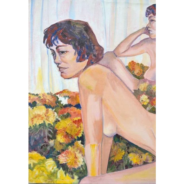 Figurative 1980s "Nudes in Flowers of Michel" Figurative Oil Painting For Sale - Image 3 of 10