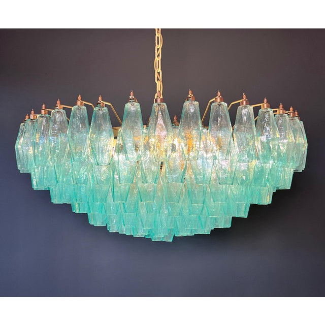 Vintage Murano Glass Chandelier with 185 Turquoise Poliedri, 1990 For Sale - Image 14 of 18