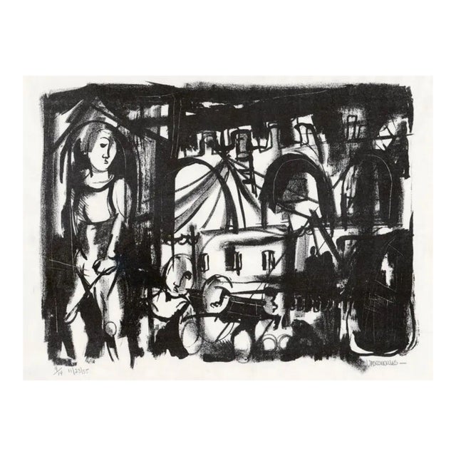 1955 Mid Century Modern Figural Lithograph For Sale