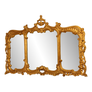 Gold Finish Chippendale Style Horizontal 3 Panel Mirror