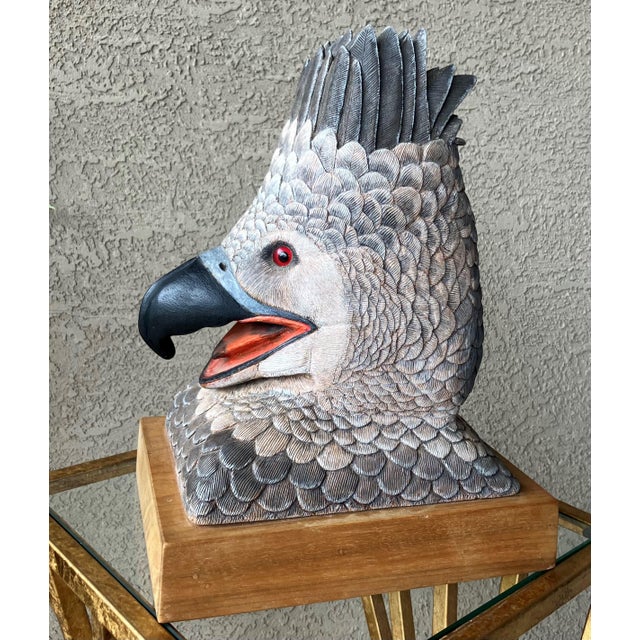 Circa 1991 Stylistic Hand Carved Wooden "Golden Eagle Head" Bust - Santa Fe, New Mexico For Sale - Image 17 of 18