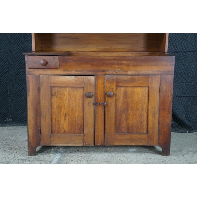 Late 19th Century Rare Primitive Antique American Farmhouse Oak Dry Sink Stepback Hutch Cupboard For Sale - Image 4 of 18