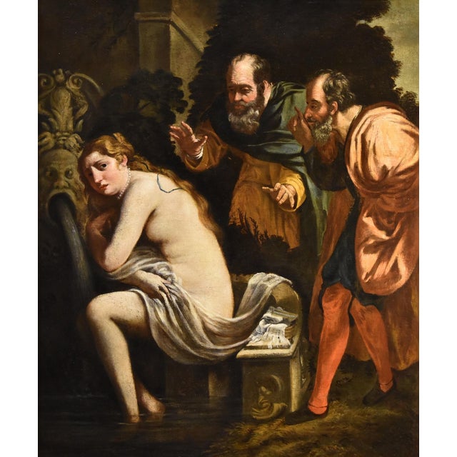 Roman School Artist, Susanna and the Elders, 17th Century, Oil on Canvas, Framed For Sale - Image 11 of 18