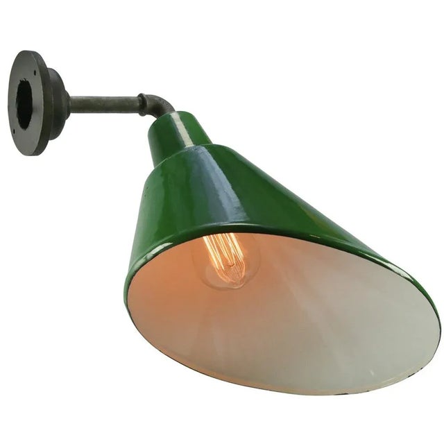 Vintage Industrial Cast Iron and Green Enamel Wall Sconce For Sale - Image 4 of 5