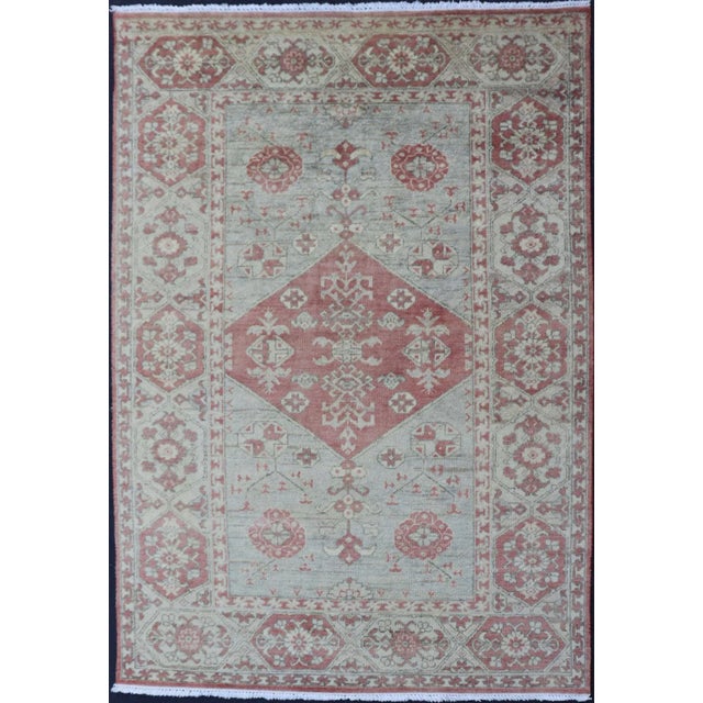 Hand-Knotted Light Blue & Coral Khotan Rug by Keivan Woven Arts 5'10 X 8'10 For Sale - Image 13 of 13