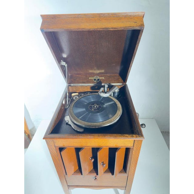 Vintage Viva-Tonal Grafonola Wind-Up Gramophone in Oak Case from Columbia, 1920s For Sale - Image 10 of 16