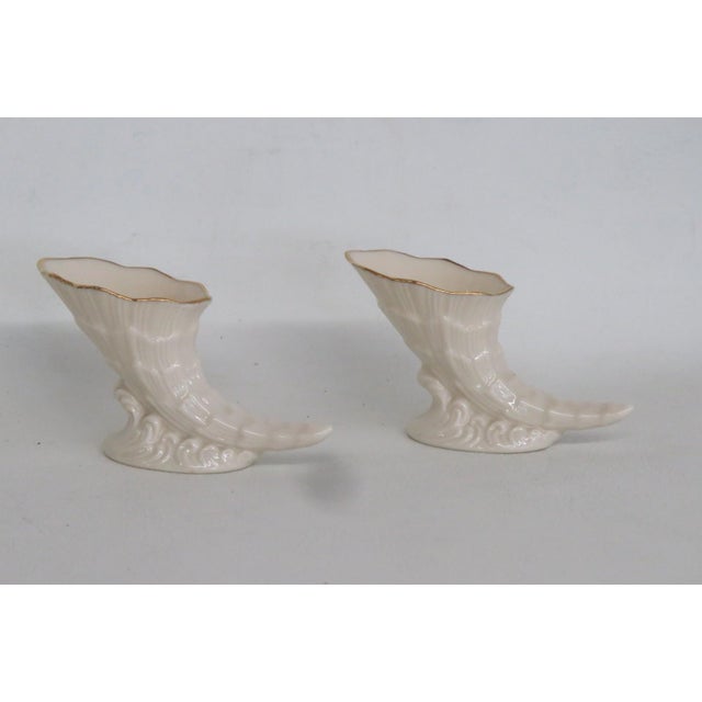 Mid-Century Modern Lenox China Porcelain Cornucopia Pair of 2 Made in Usa With 24k Gold Trim 4927b For Sale - Image 3 of 13