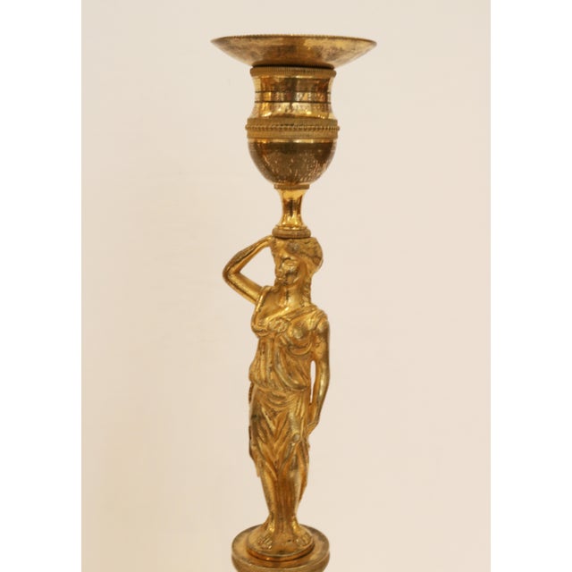 Metal Pair of Candleholders with Karyatids, Bronze & Marble, Berlin Early 19th Century For Sale - Image 7 of 12