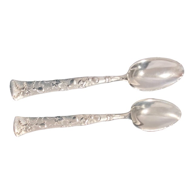 1872 Tiffany & Co. Vine Gourd Pattern Sterling Silver Teaspoon 6 1/8" - a Pair For Sale