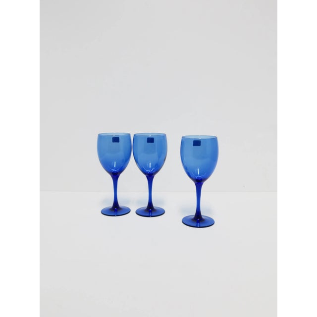 Late 20th Century Blue French Wine Glasses From France, Set of 3 For Sale - Image 5 of 10