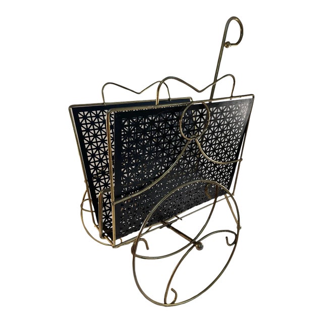 1950s Brass Magazine Rack With Wheels For Sale