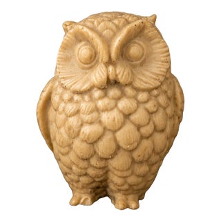 Vintage Faux Ivory Resin Owl Figurine, 3.5" Woodland Decorative Owl Statue For Sale