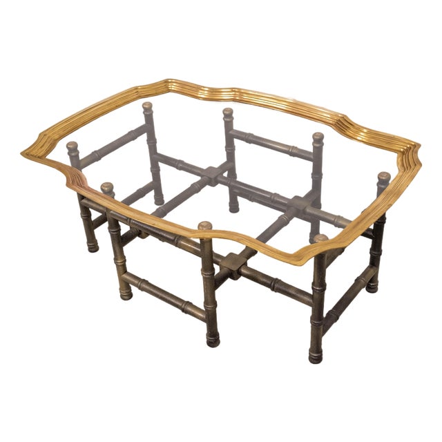 Brass Tray Top Bamboo Form Coffee Table For Sale