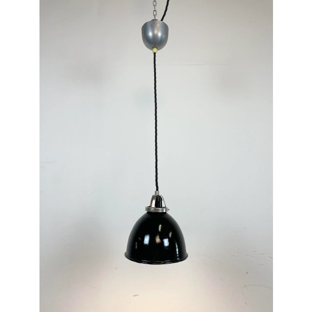 Metal Small Industrial Black Enamel Pendant Lamp, 1950s For Sale - Image 7 of 10