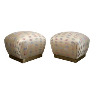 1970’s Hollywood Regency Marge Carson Style Poufs Stools in Silk - A Pair For Sale