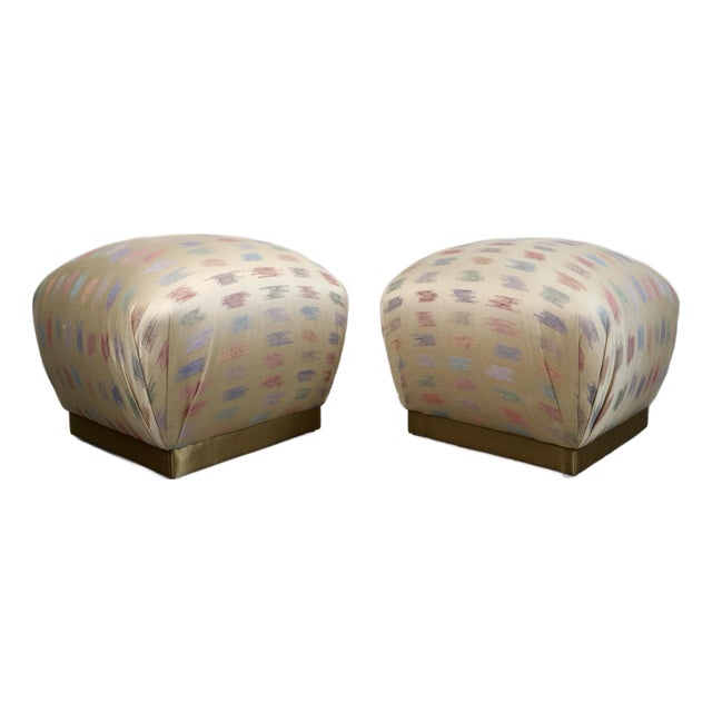 1970’s Hollywood Regency Marge Carson Style Poufs Stools in Silk - A Pair For Sale