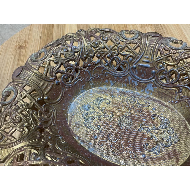 Vintage Italian Hollywood Regency Pierced Brass Oval Catchall Bowl For Sale In Chicago - Image 6 of 6
