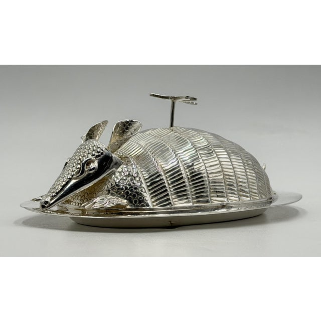 Emilia Castillo Emilia Castillo Silver Plate Armadillo Butter Dish With Malachite, Taxco Mexico For Sale - Image 4 of 18