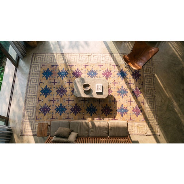 Early 20th Century 1920s Multicolor Geometric Antique Indian Cotton Dhurrie Rug 3'8" X 6'3" Flatweave Carpet For Sale - Image 5 of 7